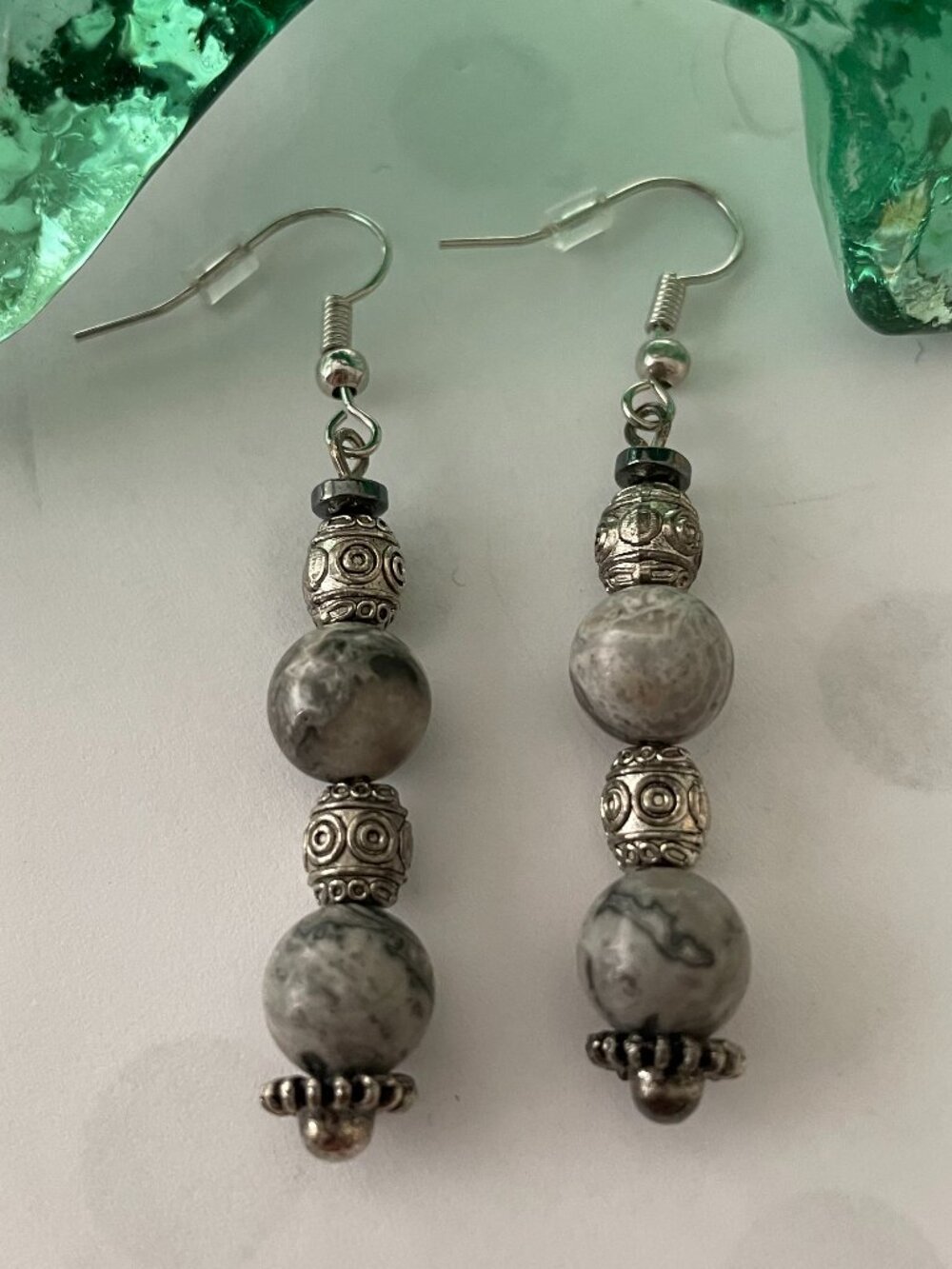 Grey Scenery Jasper Earrings - Picture 4 of 4
